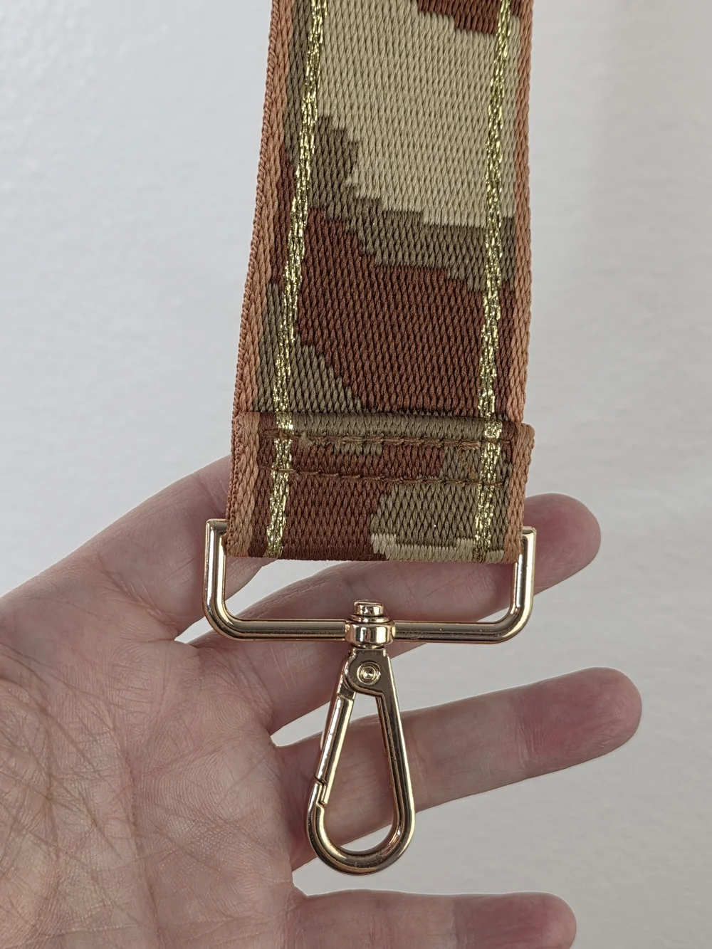 AhDorned Adjustable Brown & Tan Camo Bag Strap With Gold Hardwear